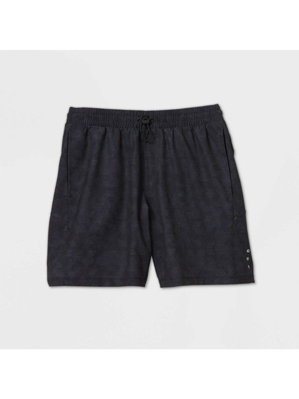 Mens Black Geometric Swim Shorts With Drawstring Waist & Mesh Lining Size M
